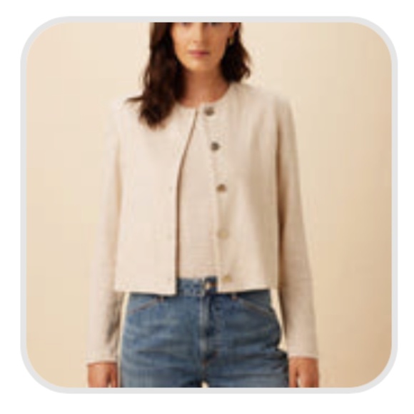 Amour Vert Erin Scallop Knit Jacket - natural oatmeal, size S - Picture 9 of 9